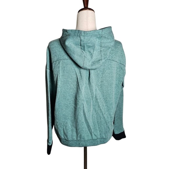 REI Hoodie Zip Up Sweatshirt Heathered Green with Black Trim Drawstring Hood Lg - Picture 3 of 11